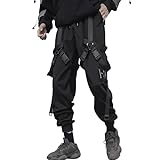 XYXIONGMAO Techwear Cyberpunk-Kleidung für Herren, Hip-Hop-Hose, schwarz, Streetwear, Gothic, Sweathose, taktische Cargohose für Herren, Schwarz, Mittel