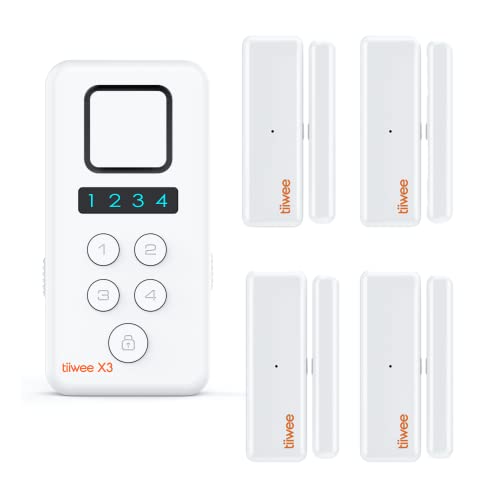 tiiwee X3 Alarmanlage für das Haus - Komplette Alarmanlage mit X3-Sirene, 4 Fenster- & Tür Sensoren - Fensteralarm Türalarm - Pincode Gesichert