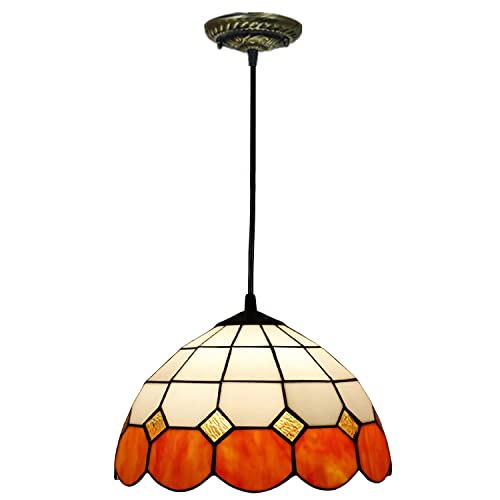 Orange Pendelleuchte Tiffany-Stil Pendellampe Deckenleuchte Vintage Buntglas Esstisch Hängelampe Verstellbare Moderne Deckenlampe für Wohnzimmer, Schlafzimmer [Energieklasse A++]