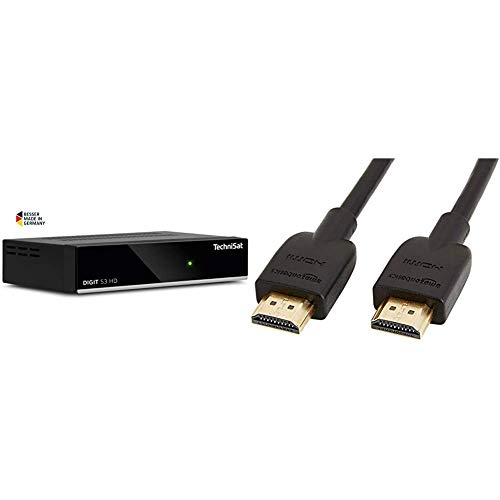 TechniSat Digit S3 HD hochwertiger digital HD Sat Receiver (HDTV, DVB-S/S2, HDMI) schwarz & Amazon Basics Hochgeschwindigkeits-HDMI-Kabel 2.0, Ethernet, 3D, 4K-Videowiedergabe und ARC, 0,91 m