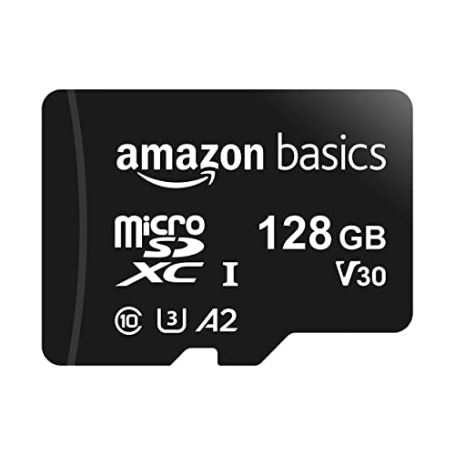 Amazon Basics - MicroSDXC, 128 GB, mit SD-Adapter, A2, U3, lesegeschwindigkeit von bis zu 100 Mbit/s, Schwarz