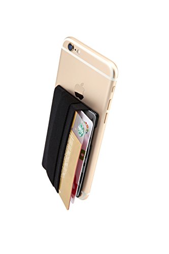 Sinjimoru Smart Wallet mit Handy Fingerhalterung, Slim Wallet/Kartenetui/Kartenhalter/aufklebbare Mini Geldbörse mit Handschlaufe für die Einhandbedienung. Sinji Pouch Band Schwarz
