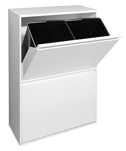 ARREGUI Basic CR601-B Recycling Abfalleimer/Mülleimer aus Stahl, Mülltrennsystem mit 4 entnehmbaren Inneneimern aus Kunststoff mit Griff, 4 x 17L (68 L), weiß