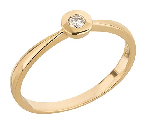 Ardeo Aurum Damenring aus 585 Gold Gelbgold mit 0,07 ct Diamant Brillant Solitär-Ring Zargenfassung Verlobungsring