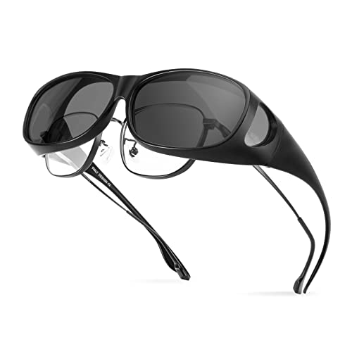 Bloomoak Polarisiert Sonnenbrille Überbrille für Brillenträger Herren Damen, Überziehbrille Unisex Brille mit UV400 Schutz, Fit-over Polbrille für Autofahren Angeln Golf (Schwarz)