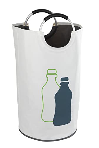 WENKO Flaschensammler Jumbo, 69 Liter, Flaschentasche mit dekorativem Aufdruck & Soft Grip Aluminium-Tragegriffe für einfachen Transport von leeren Flaschen, 100 % Polyester, 38 x 72 cm, Beige