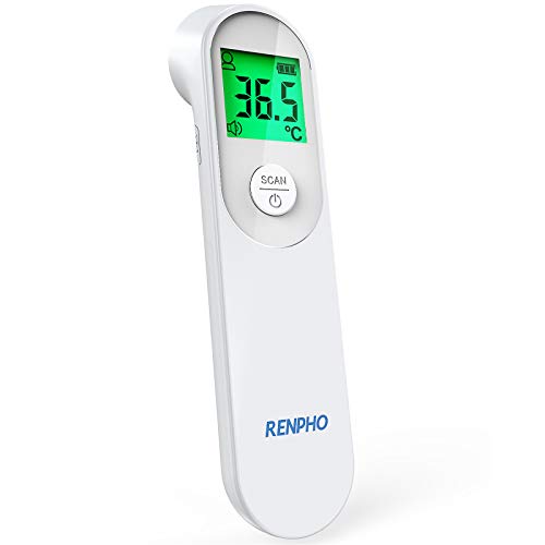 Infrarot Fieberthermometer Kontaktlos, RENPHO Digitales Stirnthermometer mit Fieberalarm, Sofortige Messung für Körpertemperatur, Umgebungs und Oberflächentemperatur, bei Erwachsene, Kinder und Baby