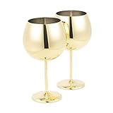 Homiu Edelstahl Gin Glas 700 ml 2 Pack Rose Gold Silber Gold Runde Gläser Geschenk-Set Bruchsicher Kelch (Gold)