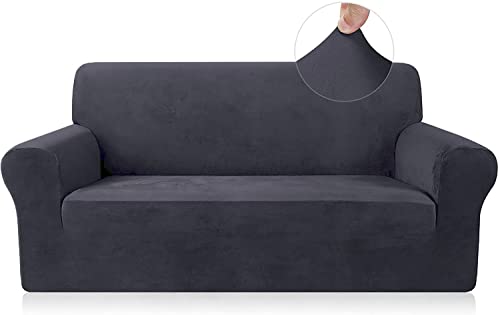Sofabezug Elastische Stretch Spandex Stretch Sofa-Überwürfe Sofahusse für Sofa mit Armlehne Anti-Rutsch-Schaum (2 Sitzer, Grau)