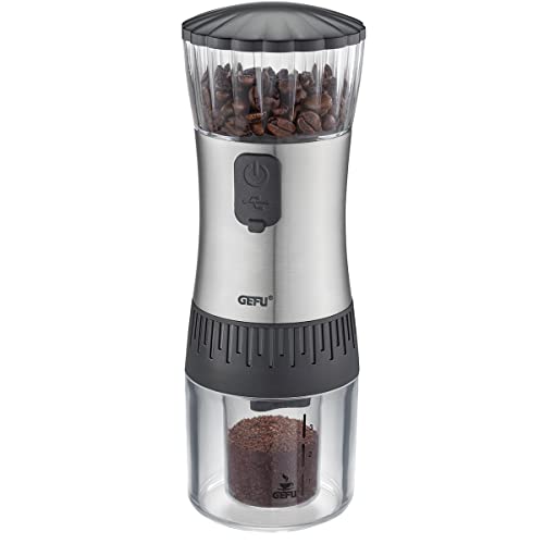 GEFU 16333 Kaffeemühle POLVE – elektrische Akku-Mühle, USB, aromaschonendes Kegelmahlwerk aus Keramik, Mahlgrad stufenlos einstellbar, tragbar, Coffee Grinder, Auffangbehälter für bis zu 70 g Pulver