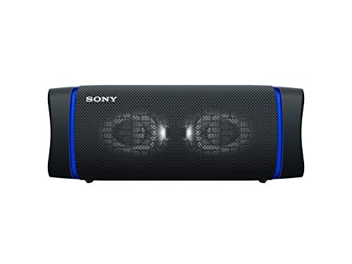 Sony SRS-XB33 tragbarer, kabelloser Bluetooth Lautsprecher (Mehrfarbige Lichtleiste, Lautsprecherbeleuchtung, wasserabweisend, Extra Bass), schwarz