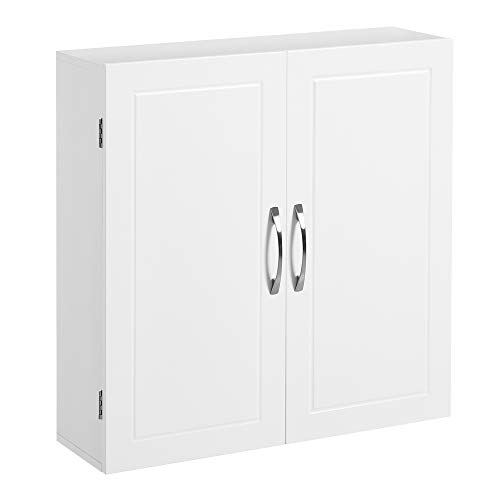 VASAGLE Badezimmerschrank, Wandschrank mit 2 Türen, mit 2 verstellbaren Regalebenen, 60 x 18 x 60 cm, skandinavischer Stil, mattweiß BBC320W01