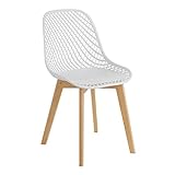 Baroni Home Moderner Stuhl mit Holzbeinen, ergonomischer Bürostuhl mit geschnitzter Textur, Esszimmerstuhl max. 130 kg, 48x43x84 cm, Weiß, 1 Stück