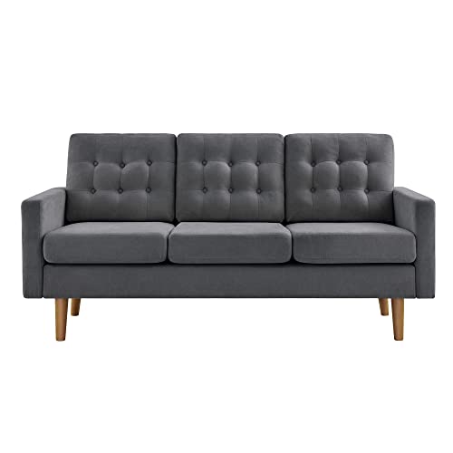 VASAGLE 3 Sitzer Sofa, Couch fürs Wohnzimmer, Bezug aus Polyester, Polstermöbel für kleine Wohnungen, Gestell und Beine aus Massivholz, modernes Design, 177 x 72 x 86 cm, grau LCS101G01