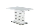 lifestyle4living Esstisch in Weiß, Hochglanz, 120x80 cm, ausziehbarer Säulentisch, Chrom | Esszimmertisch im modernen Style