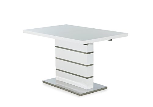 lifestyle4living Esstisch in Weiß, Hochglanz, 120x80 cm, ausziehbarer Säulentisch, Chrom | Esszimmertisch im modernen Style