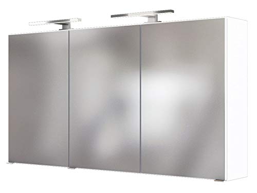 3D-Spiegelschrank Badschrank Hängeschrank Spiegel Wandschrank Badmöbel Baabe I Weiß 120 cm