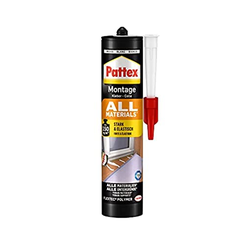 Pattex Montagekleber All Materials, stark haftender Alleskleber, Kraftkleber für innen & außen, Kleber für saugende und nichtsaugende Materialien, 1 x 450g