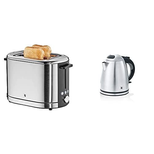 WMF Lono Toaster Edelstahl, Doppelschlitz Toaster mit Brötchenaufsatz, 2 Scheiben & Stelio Wasserkocher Edelstahl 1,2l, elektrischer Wasserkocher mit Kalk-Wasserfilter, 2400 W