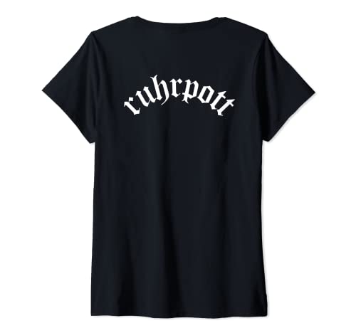 Damen Ruhrpott Schriftzug Ruhrgebiet Rücken T-Shirt mit V-Ausschnitt