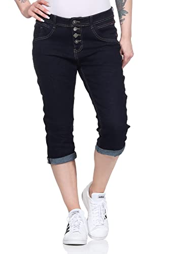 JEWELLY Damen Capri Jeans 7/8 Hose Chino Bermuda Kurze Shorts Stretch Denim Pants 8 (42, Schwarz 30)