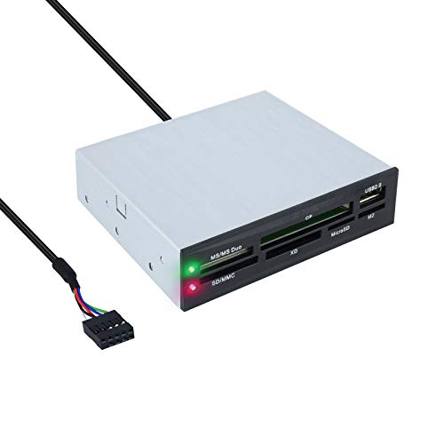 TooQ TQR-208B - Interner Speicherkartenleser (CF, MS, SD, SDXC, microSDXC, X-Memory, TF (Micro SD) und M2), 3,5', USB 2.0, schwarz, Metallgehäuse, 480 Mbit/s