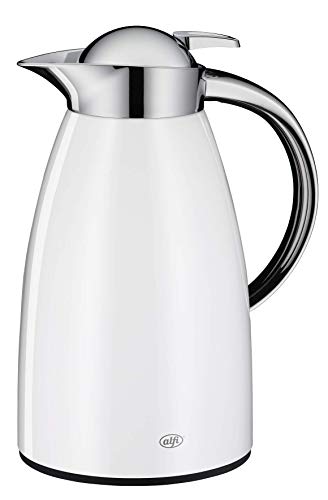 alfi Thermoskanne Signo, Metall weiß 1L, mit alfiDur Glaseinsatz, 1421.211.100, Isolierkanne hält 12 Stunden heiß, ideal als Kaffeekanne oder Teekanne, Kanne für 8 Tassen