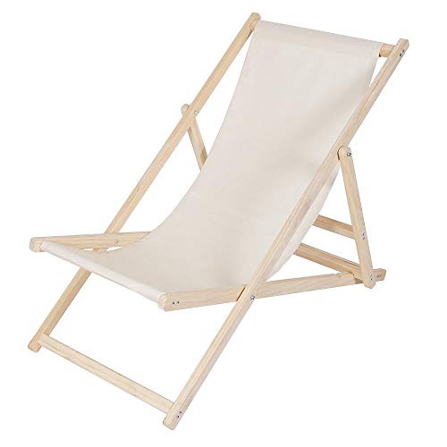 Melko Liegestuhl klappbar Strandstuhl aus Holz Gartenliege Relaxliege Sonnenliege Balkonstuhl Beige