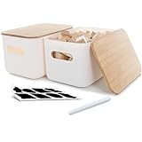 Kerhouze 2 PCS Aufbewahrungsbox mit Deckel Bambus, Aufbewahrungsboxen Kunststoff Stapelbare Kleine Vorratsdose mit Griffen für Küche Schlafzimmer 26*17.8*15.5cm, 6.5L