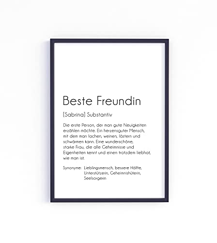 Definition Beste Freundin Kunstdruck A4 ungerahmt als Geschenk-Idee zum Geburtstag Geburtstagsgeschenk Wand-Bild Wand-Deko schwarz weiß Bild (mit Personalisierung)