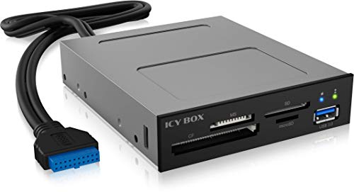 ICY BOX USB Frontpanel mit Kartenleser, intern, Einbau in 3,5 Zoll Schacht (Floppy), USB 3.0, SD, microSD, CF, MS, Kunststoff, Schwarz, 60771