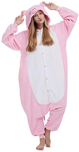 Erwachsene Jumpsuit Onesie Tier Karton Fasching Halloween Kostüm Sleepsuit Cosplay Overall Pyjama Schlafanzug, Rosa Schwein, XL