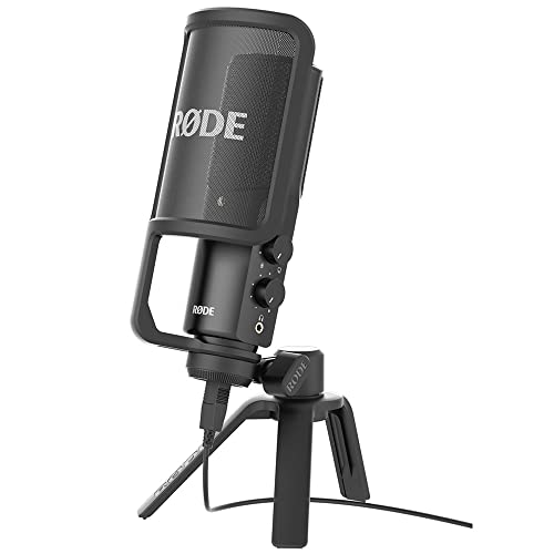 RØDE NT-USB vielseitiges USB-Kondensatormikrofon mit Studioqualität, Popfilter und Stativ für Streaming, Gaming, Podcasting, Musikproduktion, Gesangs- und Instrumentenaufnahmen, Black