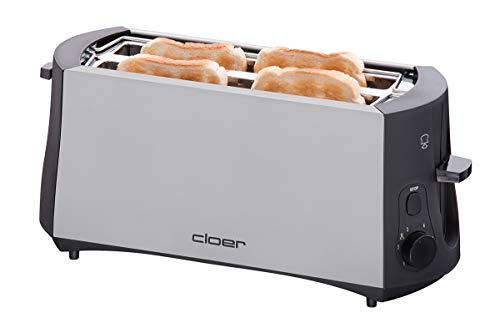 Cloer 3710 Langschlitztoaster für 4 Toastscheiben / 1380 W / integrierter Brötchenaufsatz / Nachhebevorrichtung / Krümelschublade / mattiertes wärmeisoliertes Metallgehäuse