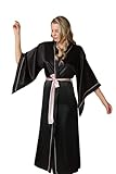 GIONA Kimono Robe lang Brautjungfer Brautdusche Damen Geschenk (DE/NL/SE/PL, Alphanumerisch, L, Regular, Tall, Schwarz)