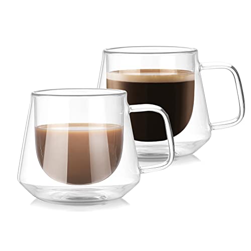 Latte Macchiato Doppelwandige Gläser, 2er Set 200ml Cappuccino Gläser Doppelwandige, Espresso Kaffeegläser, Thermogläser Teeglas Doppelwandig, Borosilikatglas Kaffeetassen für EIS, Milch, Bier