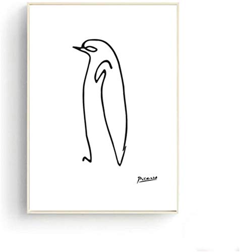 Refosian Picasso Wandkunst Gemälde Strichzeichnung von Pinguin Leinwand Kunstdruck Poster Schwarz-Weiß-Bilder für Home Decor-20X28 in No Frame