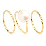 Joacii Gold überzogen Stapeln Verlobungsringe für Frauen Simulierte Perle Fidget Ringe Komfort Fit Größe 7