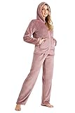 CityComfort Schlafanzug Damen, Polar Fleece Pyjama Für Frauen, Warme Nachtwäsche Und Hausanzug Damen (S, Altrosa)