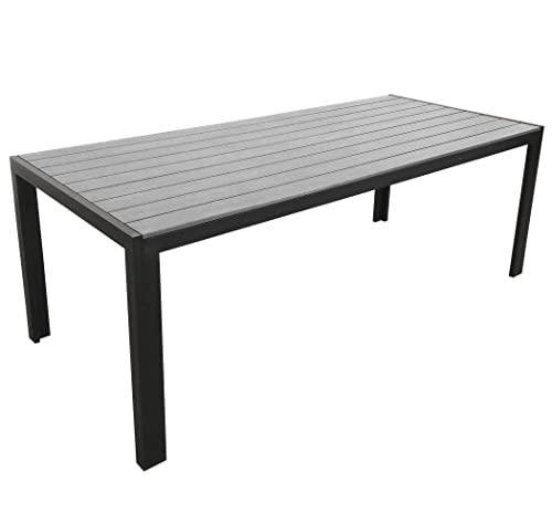 KMH Alu-Gartentisch grau der Serie TUCO - Tisch 205cmx90cm - Stabiler Gartentisch höhenregulierbar - pflegeleicht - Wetterfeste und robuste Gartenmöbel für bis zu 8 Personen