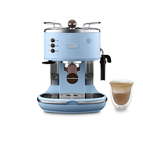 De'Longhi Icona Vintage ECOV 311.AZ – Espresso Siebträgermaschine im Retro-Look, Espressomaschine mit manuellem Milchaufschäumer, für Kaffeepulver oder ESE Pads, 1,4 l Wassertank, blau