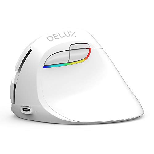 DELUX Vertikale Maus Kabellose Ergonomische Maus mit BT 5.0 und 2.4G Wireless Dual Mode Integrierter wiederaufladbarer Akku Silent Design 6 Tasten und 4 DPI Levels Optische PC Maus mit RGB Licht(mini)