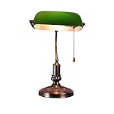 YHFX2Schreibtischlampen Tischlampe, traditionelle echte Banker Lampe, Smaragdgrün Glas Lampenschirm galvanisch Kupfer Metall Basis Schreibtisch Nachttischlampe E27 (Zugschalter) 002 (Color : A)