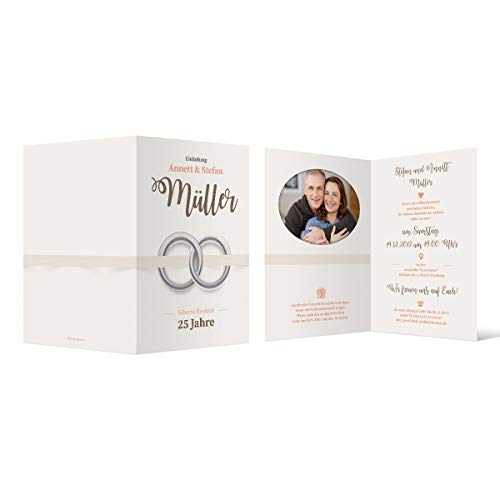 30 x Silberne Hochzeit Hochzeitseinladungen Silberhochzeit individuell Einladungskarten - Ewige Ringe