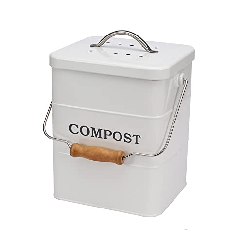 ayacatz Metall komposteimer mit Deckel Küche biomülleimer Arbeitsplatte und Unterschrank Mini komposter, 6L biomülleimer küche klein, Behälter compost bin mit Kohlefilter -(Weiß)
