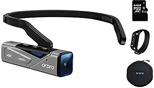 4K Camcorder Handsfree Videokamera ORDRO EP7 Camcorder 4K 30fps UHD FPV Vlog Kamera mit Gimbal Stabilizer, POV-Aufnahmen, Fernbedienung, 64GB MicroSD Karte