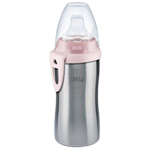 NUK Active Cup Edelstahl mit Gravur, 215ml, Trinkflasche für Kinder ab 12m+, BPA-frei (rosa)