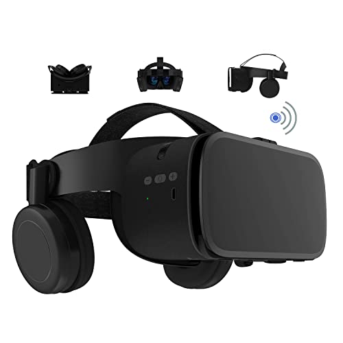VR Brille Headset für iPhone und Android-Telefone, kabellose 3D-Virtual-Reality-Bluetooth-Brille mit Fernbedienung zum Spielen von Filmen, 4,7-6,2-Zoll-Telefon (Schwarz)