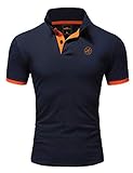 Amaci&Sons Herren Poloshirt Basic Kontrast Stickerei Kurzarm Polohemd T-Shirt 5103 Navyblau/Orange L