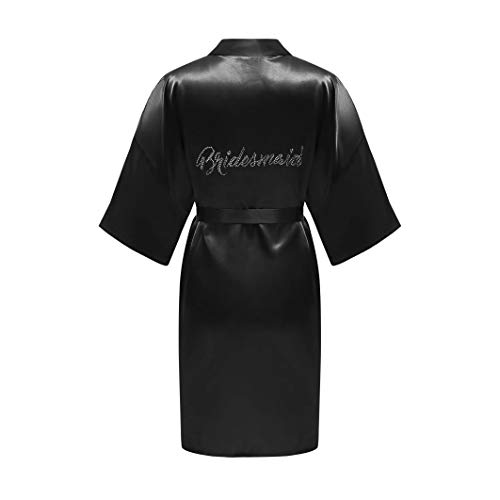 ALHAVONE Damen-Kimono, Einheitsgröße, Strass, für Braut, Brautjungfer, seidig, kurz, einfarbig, für die Hochzeit - Schwarz - Einheitsgröße
